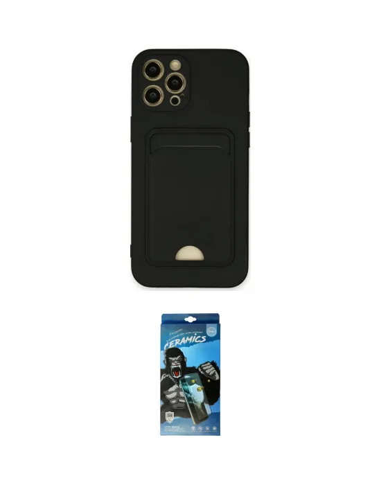 ieg™ iPhone 12 Pro Max Kılıf Vadi Çizgi Prime - Siyah 34D Izgaralı Cam
