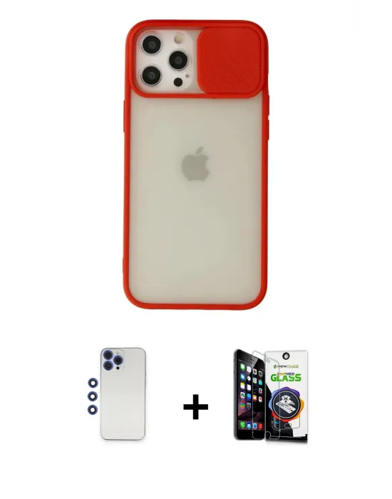ieg™ iPhone 12 Pro Max Kılıf Vadi Çizgi - Şeffaf Temperli Cam Ekran Koruyucu + Shine Kamera Lens - LT