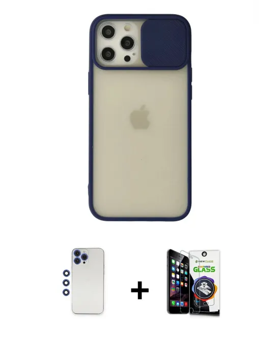 ieg™ iPhone 12 Pro Max Kılıf Vadi Çizgi - Şeffaf Temperli Cam Ekran Koruyucu + Shine Kamera Lens - LT