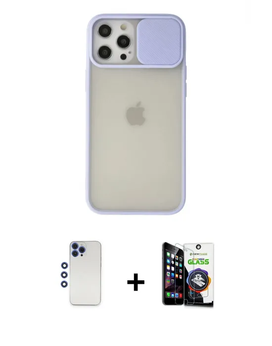 ieg™ iPhone 12 Pro Max Kılıf Vadi Çizgi - Şeffaf Temperli Cam Ekran Koruyucu + Shine Kamera Lens - LT
