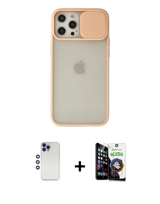 ieg™ iPhone 12 Pro Max Kılıf Vadi Çizgi - Şeffaf Temperli Cam Ekran Koruyucu + Shine Kamera Lens - LT