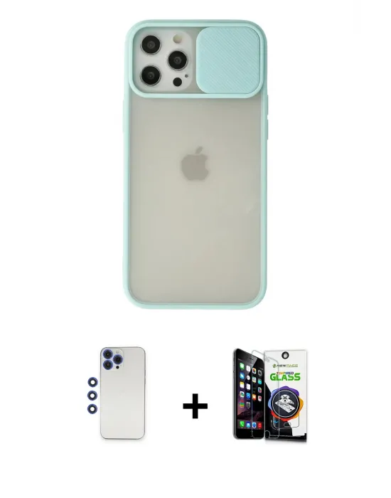 ieg™ iPhone 12 Pro Max Kılıf Vadi Çizgi - Şeffaf Temperli Cam Ekran Koruyucu + Shine Kamera Lens - LT