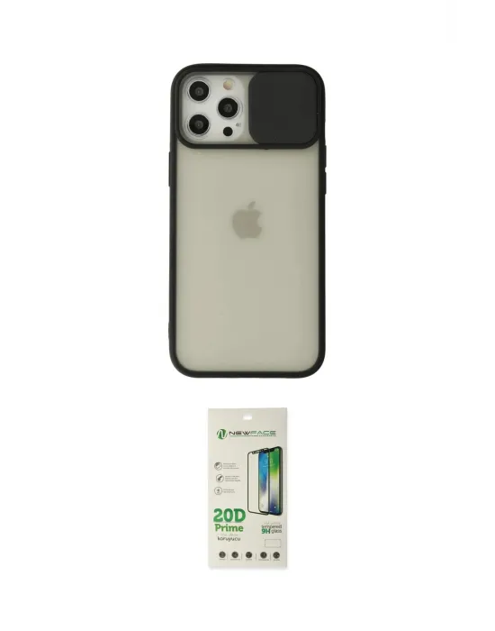 ieg™ iPhone 12 Pro Max Kılıf Vadi Çizgi - Siyah 20D Premium Cam Ekran Koruyucu