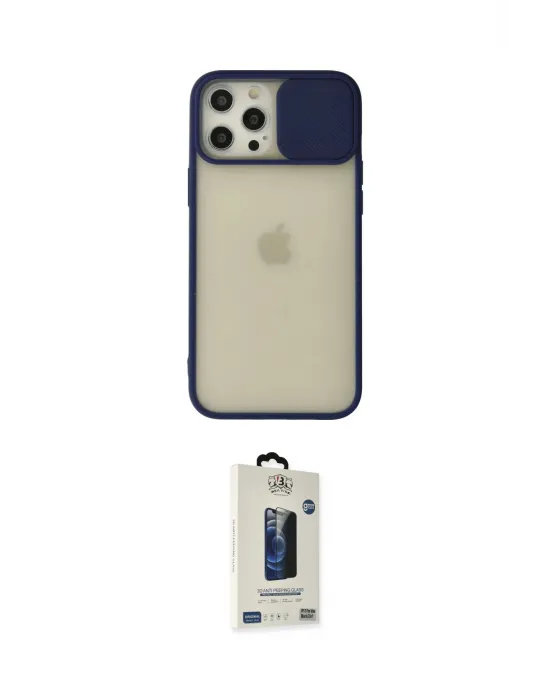 ieg™ iPhone 12 Pro Max Kılıf Vadi Çizgi - Siyah Bilvis Hayalet Cam Ekran Koruyucu