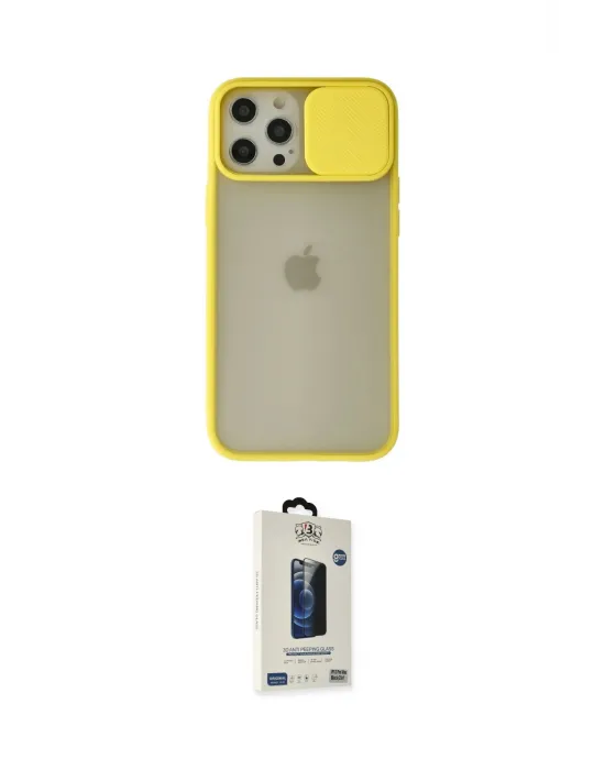 ieg™ iPhone 12 Pro Max Kılıf Vadi Çizgi - Siyah Bilvis Hayalet Cam Ekran Koruyucu