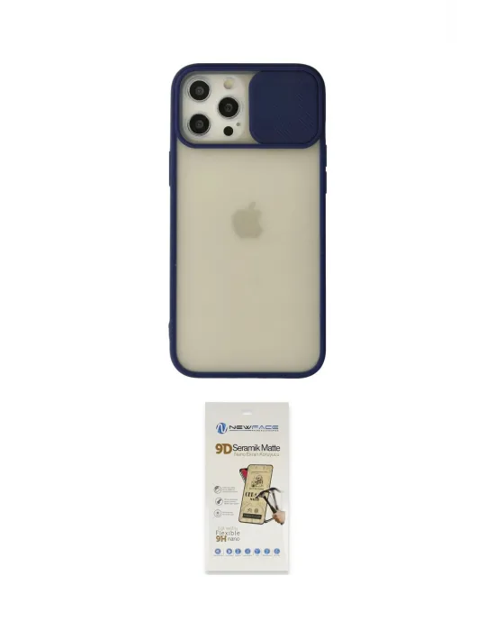 ieg™ iPhone 12 Pro Max Kılıf Vadi Çizgi - Siyah Mat Seramik Nano Ekran Koruyucu