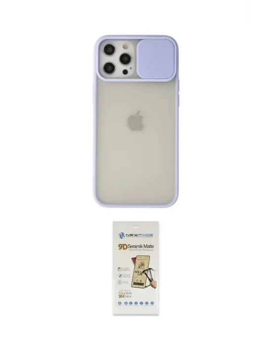 ieg™ iPhone 12 Pro Max Kılıf Vadi Çizgi - Siyah Mat Seramik Nano Ekran Koruyucu