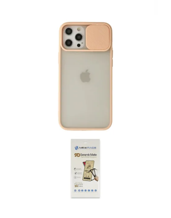 ieg™ iPhone 12 Pro Max Kılıf Vadi Çizgi - Siyah Mat Seramik Nano Ekran Koruyucu