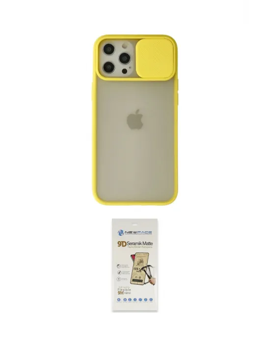 ieg™ iPhone 12 Pro Max Kılıf Vadi Çizgi - Siyah Mat Seramik Nano Ekran Koruyucu
