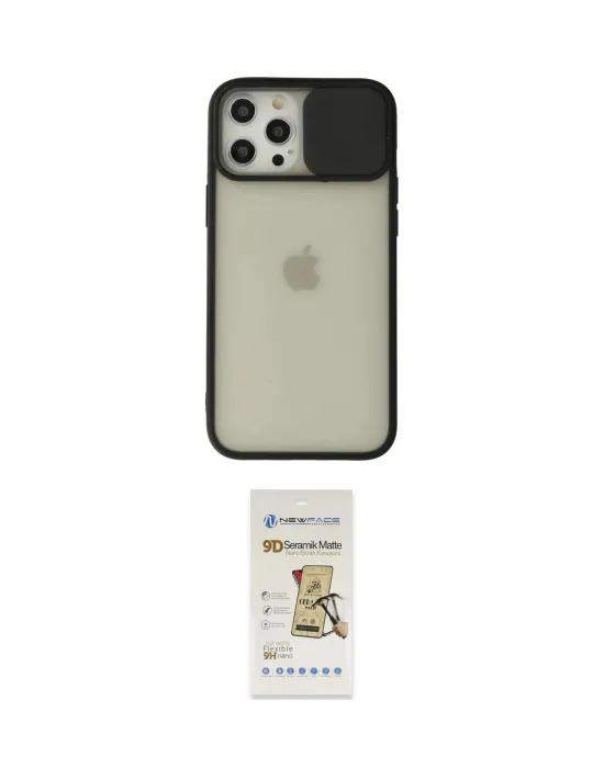 ieg™ iPhone 12 Pro Max Kılıf Vadi Çizgi - Siyah Mat Seramik Nano Ekran Koruyucu