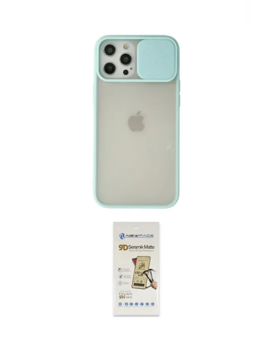 ieg™ iPhone 12 Pro Max Kılıf Vadi Çizgi - Siyah Mat Seramik Nano Ekran Koruyucu