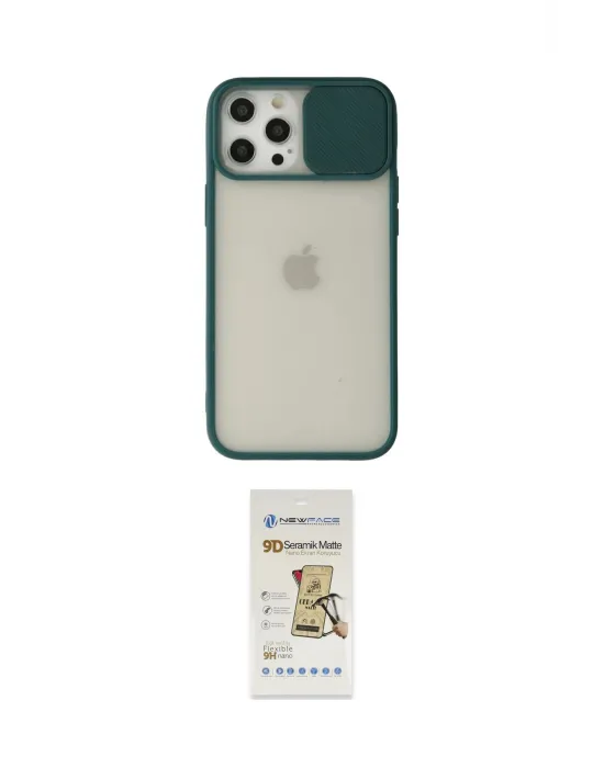 ieg™ iPhone 12 Pro Max Kılıf Vadi Çizgi - Siyah Mat Seramik Nano Ekran Koruyucu