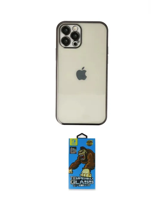 ieg™ iPhone 12 Pro Max Kılıf Vadi Minimal - Siyah 18D Cam Ekran Koruyucu