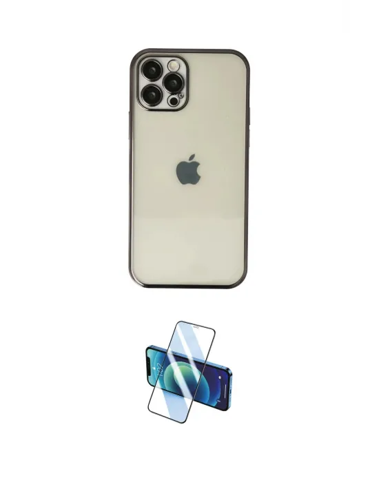 ieg™ iPhone 12 Pro Max Kılıf Vadi Minimal - Siyah 3D Antistatik Cam Ekran Koruyucu