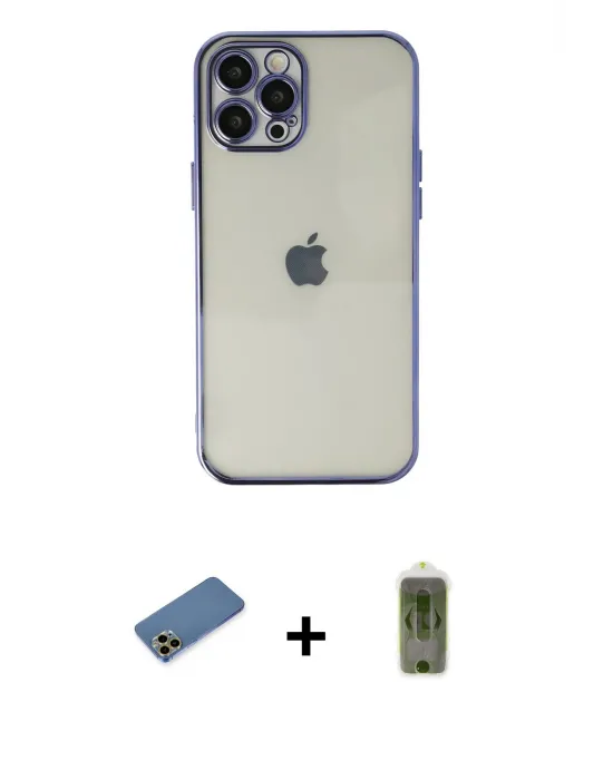 ieg™ iPhone 12 Pro Max Kılıf Vadi Minimal - Siyah Joko Magic 5D Hayalet Cam + Shine Kamera Lens Koruma Cam - GD