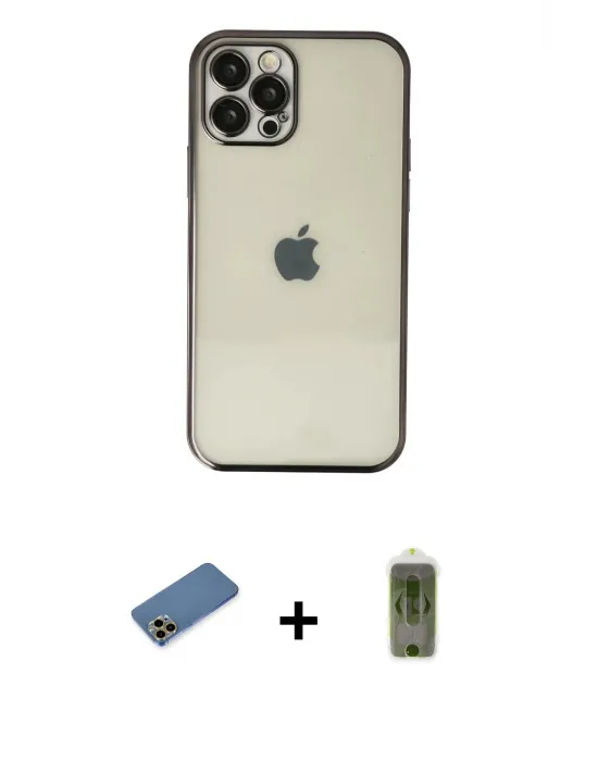 ieg™ iPhone 12 Pro Max Kılıf Vadi Minimal - Siyah Joko Magic 5D Hayalet Cam + Shine Kamera Lens Koruma Cam - GD