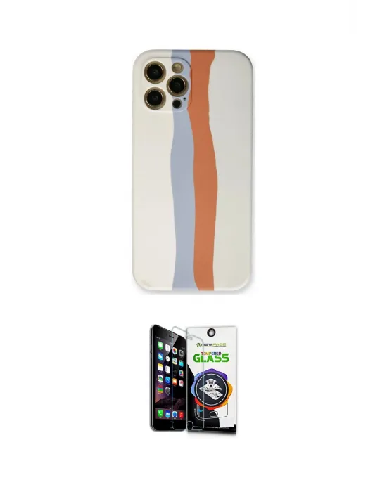 ieg™ iPhone 12 Pro Max Kılıf Yadigar Çizgi - Şeffaf Temperli Cam Ekran Koruyucu