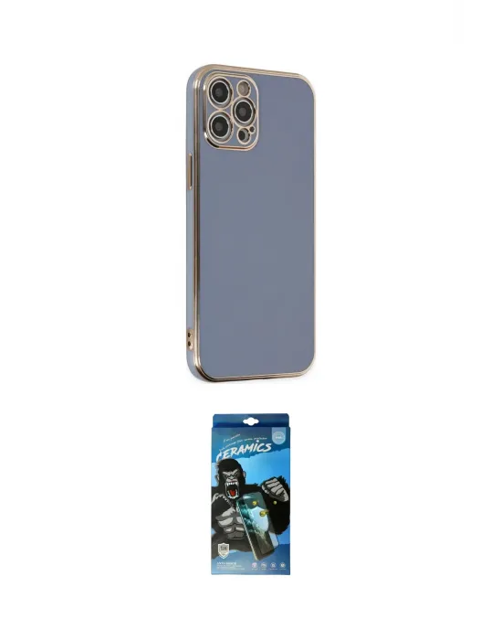 ieg™ iPhone 12 Pro Max Kılıf Yankı Serisi - Siyah 34D Izgaralı Cam