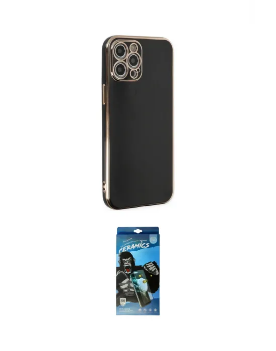 ieg™ iPhone 12 Pro Max Kılıf Yankı Serisi - Siyah 34D Izgaralı Cam