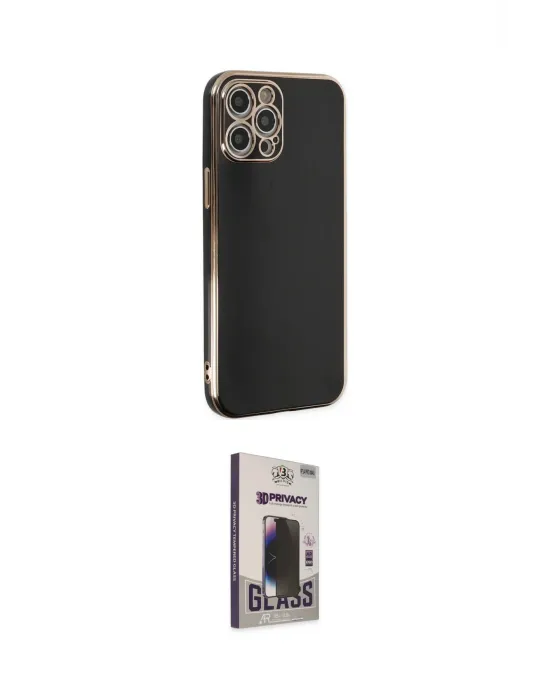 ieg™ iPhone 12 Pro Max Kılıf Yankı Serisi - Siyah Bilvis Hayalet Cam Ekran Koruyucu