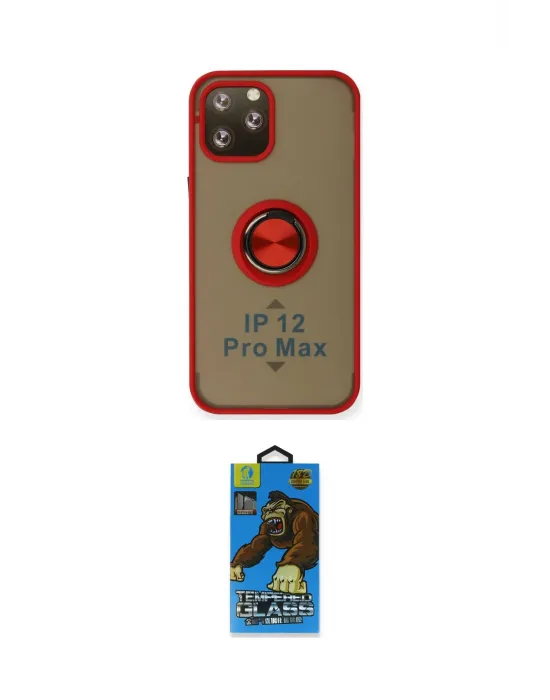 ieg™ iPhone 12 Pro Max Kılıf Yörünge Çizgi - Siyah 18D Cam Ekran Koruyucu