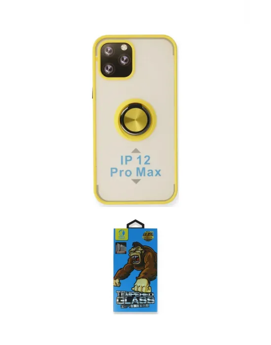 ieg™ iPhone 12 Pro Max Kılıf Yörünge Çizgi - Siyah 18D Cam Ekran Koruyucu