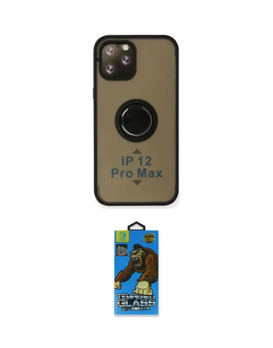 ieg™ iPhone 12 Pro Max Kılıf Yörünge Çizgi - Siyah 18D Cam Ekran Koruyucu