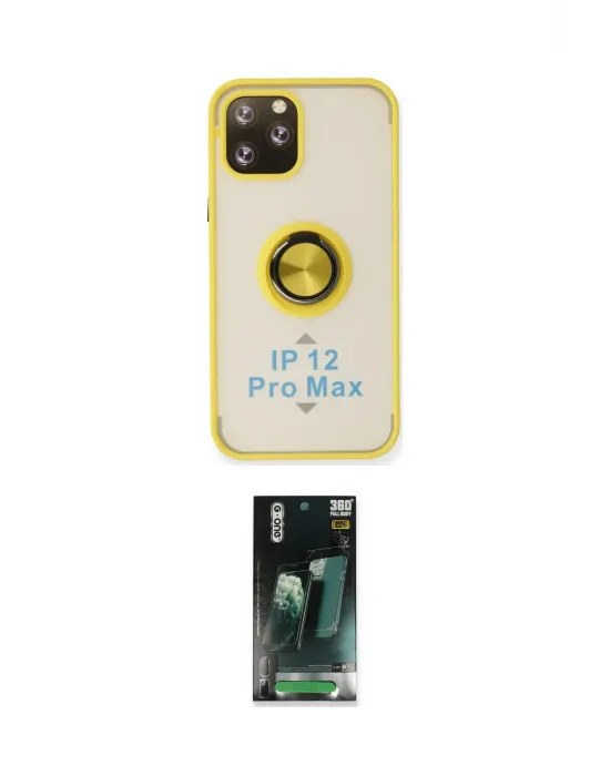 ieg™ iPhone 12 Pro Max Kılıf Yörünge Çizgi - Siyah 360 Mat Full Body Arka Koruyucu