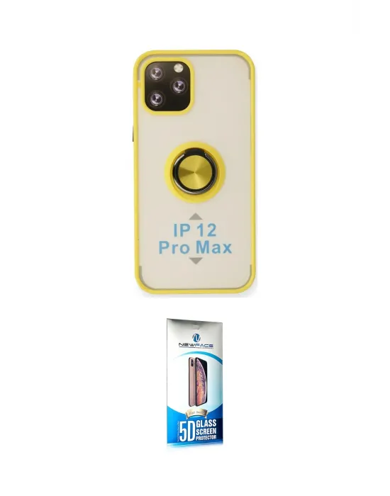 ieg™ iPhone 12 Pro Max Kılıf Yörünge Çizgi - Siyah 5D Eko Cam Ekran Koruyucu