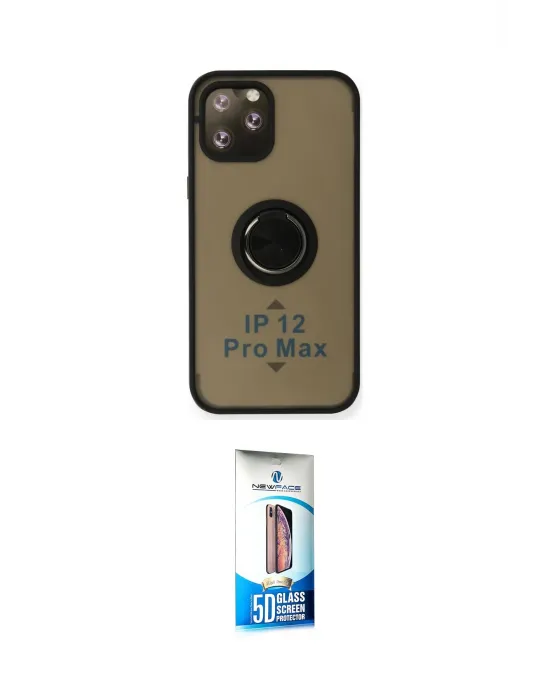 ieg™ iPhone 12 Pro Max Kılıf Yörünge Çizgi - Siyah 5D Eko Cam Ekran Koruyucu