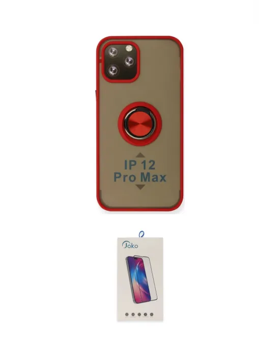 ieg™ iPhone 12 Pro Max Kılıf Yörünge Çizgi - Siyah Joko 5D Cam