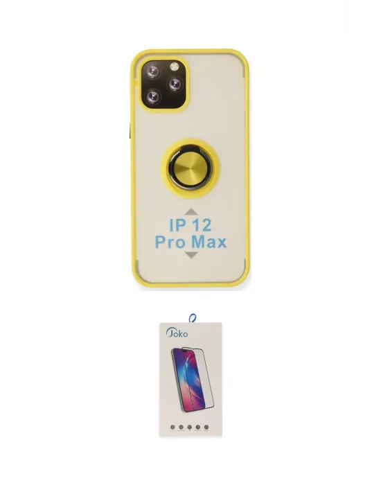 ieg™ iPhone 12 Pro Max Kılıf Yörünge Çizgi - Siyah Joko 5D Cam