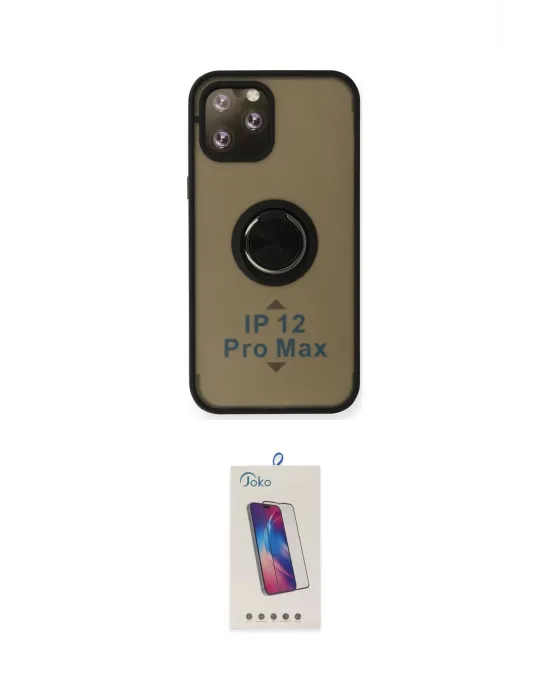 ieg™ iPhone 12 Pro Max Kılıf Yörünge Çizgi - Siyah Joko 5D Cam