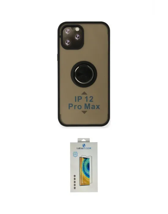 ieg™ iPhone 12 Pro Max Kılıf Yörünge Çizgi - Siyah Polymer Nano Ekran Koruyucu