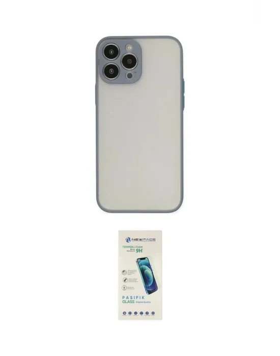 ieg™ iPhone 13 Pro Max Kılıf Ahenk Çizgi Serisi - Şeffaf Pasifik Cam Ekran Koruyucu