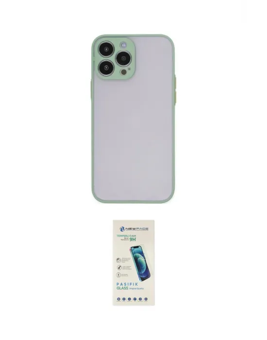 ieg™ iPhone 13 Pro Max Kılıf Ahenk Çizgi Serisi - Şeffaf Pasifik Cam Ekran Koruyucu