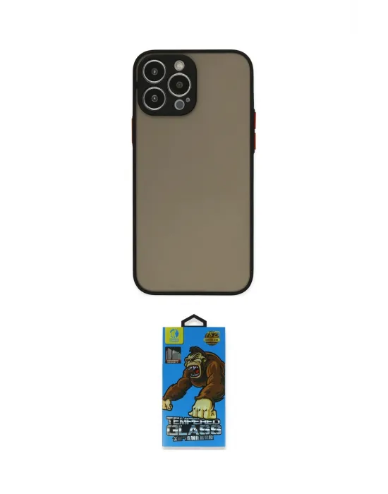 ieg™ iPhone 13 Pro Max Kılıf Ahenk Çizgi Serisi - Siyah 18D Cam Ekran Koruyucu