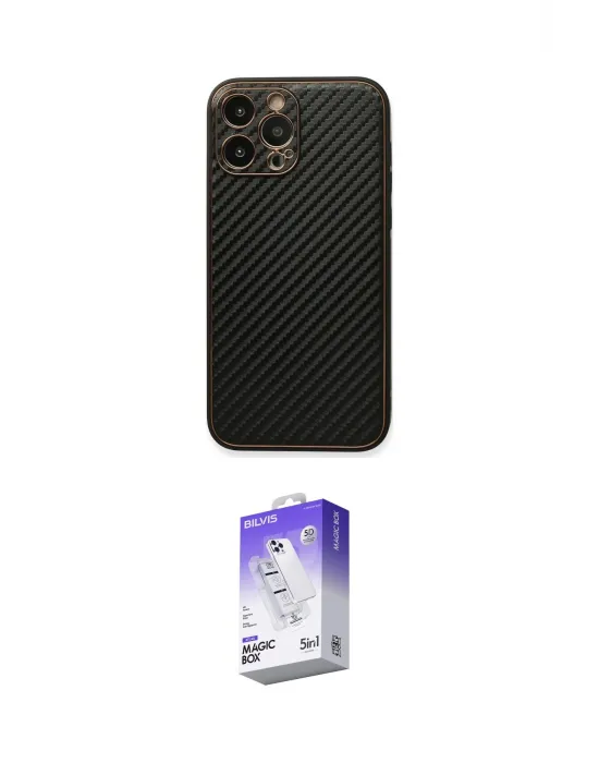 ieg™ iPhone 13 Pro Max Kılıf Ahenk Işık - Siyah Bilvis 5in1 3D Magic Cam Ekran Koruyucu