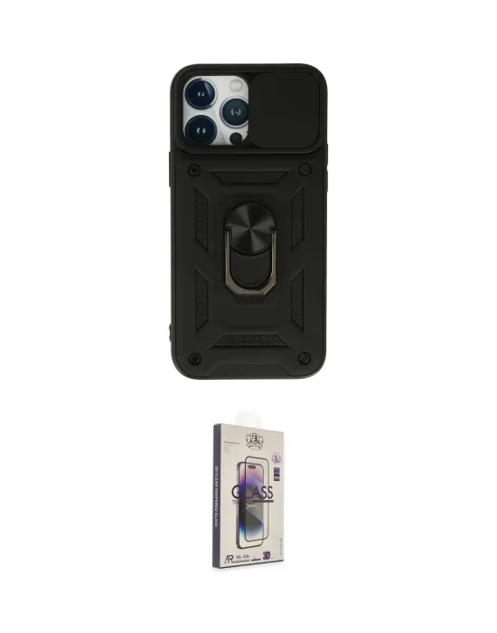 ieg™ iPhone 13 Pro Max Kılıf Ahenk Klasik - Siyah Bilvis 3D Cam Ekran Koruyucu