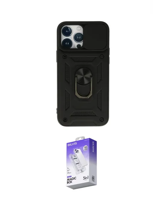 ieg™ iPhone 13 Pro Max Kılıf Ahenk Klasik - Siyah Bilvis 5in1 3D Magic Cam Ekran Koruyucu