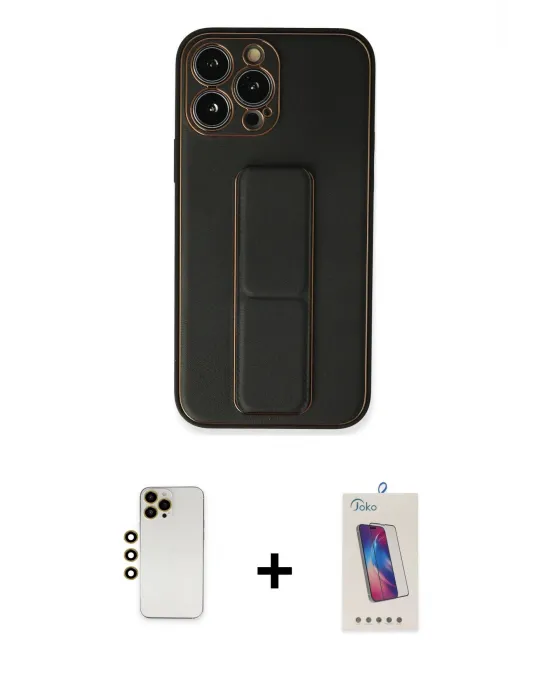 ieg™ iPhone 13 Pro Max Kılıf Akış Doku - Siyah Joko 5D Cam + Shine Kamera Lens - GD