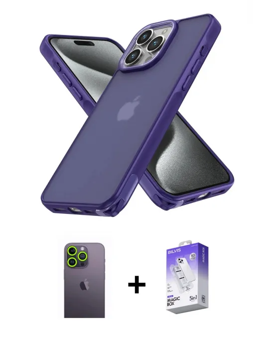 ieg™ iPhone 13 Pro Max Kılıf Atlas Form - Siyah Bilvis 5in1 3D Magic Cam Ekran Koruyucu + Neon Fosforlu Kamera Lens - YL