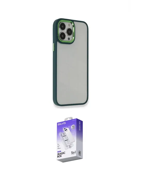 ieg™ iPhone 13 Pro Max Kılıf Eksen Doku Prime - Siyah Bilvis 5in1 3D Magic Cam Ekran Koruyucu