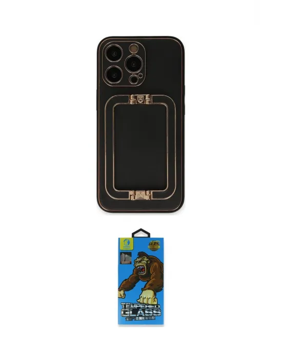 ieg™ iPhone 13 Pro Max Kılıf Kozmos Minimal Prime - Siyah 18D Cam Ekran Koruyucu