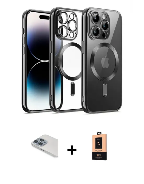 ieg™ iPhone 13 Pro Max Kılıf Nova Işık Özel Seri - Şeffaf Maxco Cam Ekran Koruyucu + Pers Alüminyum Kamera Lens - SABE