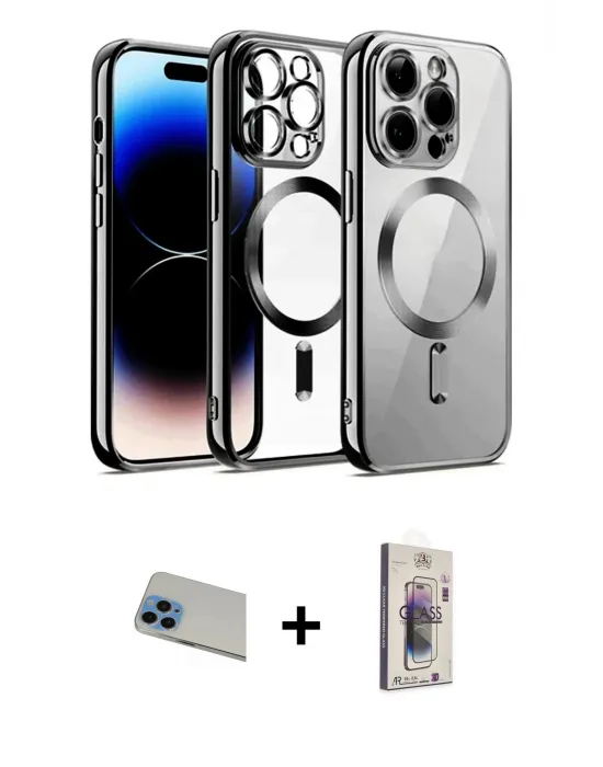 ieg™ iPhone 13 Pro Max Kılıf Nova Işık Özel Seri - Siyah Bilvis 3D Cam Ekran Koruyucu + Rainbow Kamera Lens Koruma Cam - MI