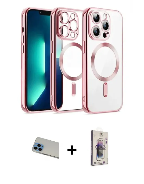 ieg™ iPhone 13 Pro Max Kılıf Nova Işık Özel Seri - Siyah Bilvis 3D Cam Ekran Koruyucu + Rainbow Kamera Lens Koruma Cam - MI