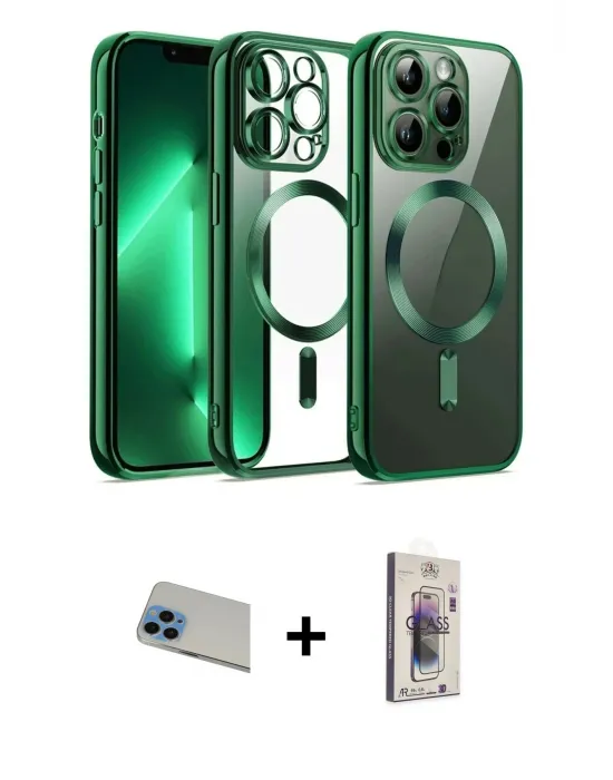 ieg™ iPhone 13 Pro Max Kılıf Nova Işık Özel Seri - Siyah Bilvis 3D Cam Ekran Koruyucu + Rainbow Kamera Lens Koruma Cam - MI