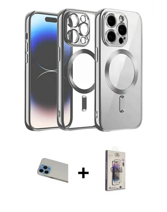 ieg™ iPhone 13 Pro Max Kılıf Nova Işık Özel Seri - Siyah Bilvis 3D Cam Ekran Koruyucu + Rainbow Kamera Lens Koruma Cam - MI