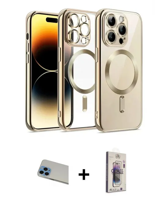 ieg™ iPhone 13 Pro Max Kılıf Nova Işık Özel Seri - Siyah Bilvis 3D Cam Ekran Koruyucu + Rainbow Kamera Lens Koruma Cam - MI
